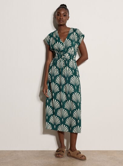 Fan Print Midaxi Dress