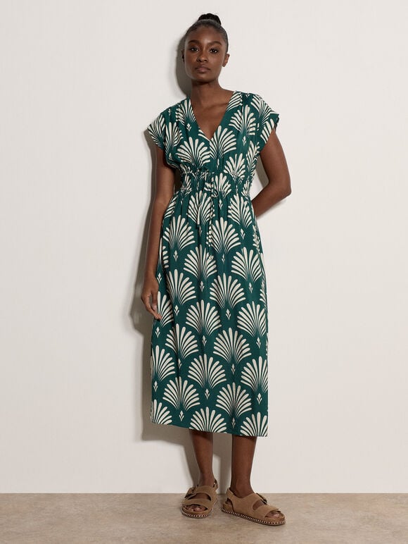 Fan Print Midaxi Dress, Green, large