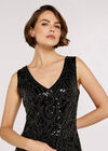 Sequin Bead Tassel Dress, Black, large