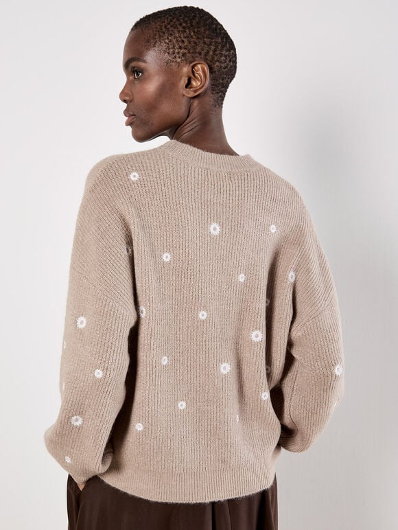Daisy Embroidered Jumper, Stone, large