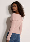 Wide Collar Ribbed Knit Cardigan, Pink, large