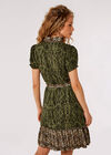 Ikat Tile Shirt Mini Dress, Khaki, large