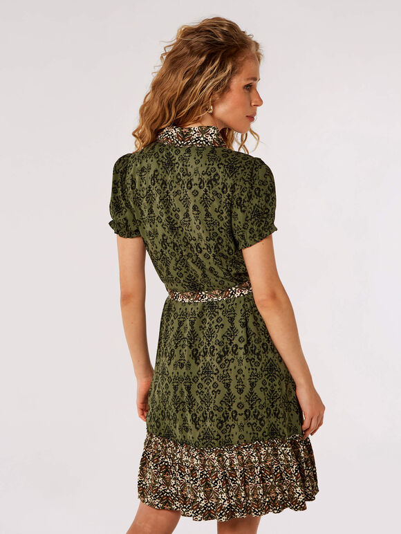 Ikat Tile Shirt Mini Dress, Khaki, large