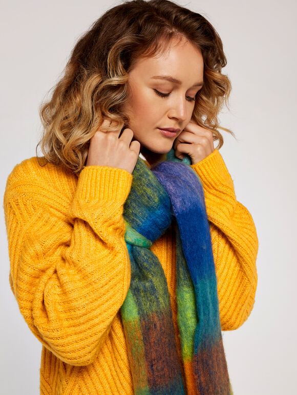 Colourblock Square Scarf, Blue, large