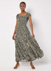 Scarf Print Milkmaid Maxi Dress, Khaki, large
