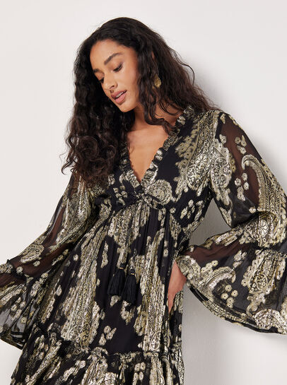 Gold Foil Paisley Mini Dress