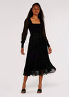 Lurex Pleated Midi Skirt, Black, large