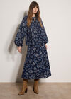 Folk Floral A-Line Midi Skirt, Navy, large