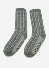 Fluffy Lining Aran Knit Socks, Grey, large