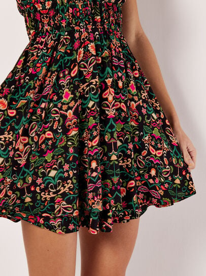 Mini-robe superposée à fleurs et motif cachemire