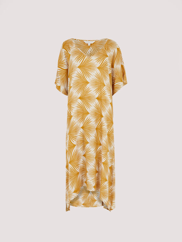 Printed Midi Kaftan, Mustard, large