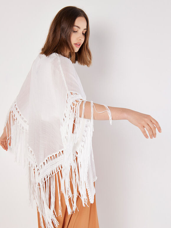 Slub Shimmer Fringe Cover-Up Cardigan, Cream, large