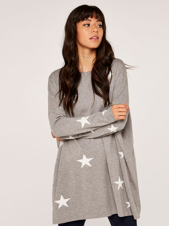 Lurex Star Oversized Jumper, Grey, large