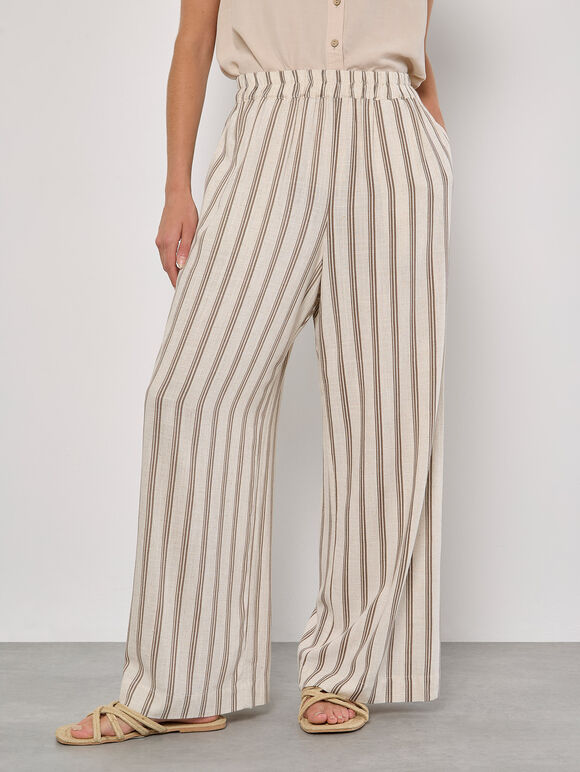 Stripe Wide Leg Trousers, Stone, large