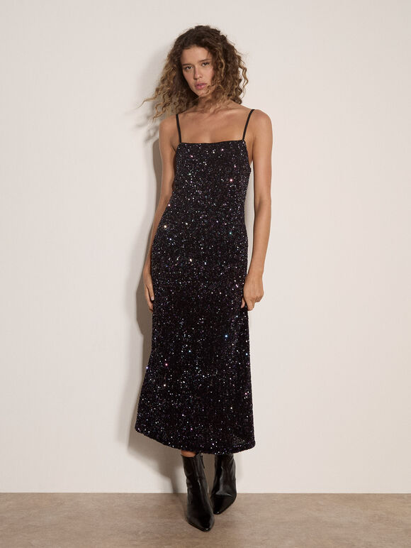 Sequin Bodycon Cami Midi Dress, Assorted, large