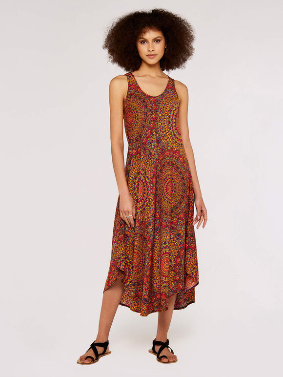 Moroccan Mandala Midi  Dress, Red, large