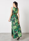 Tropical Leaf Satin Midi Dress, Navy, large