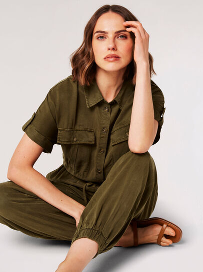 Drawstring Waist Utility Jumpsuit