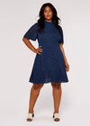 Curve Star Jacquard Mini Dress, Navy, large