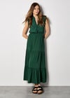 V-Neck Ruffle Tiered Maxi Dress, Green, large