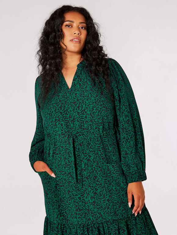 Curve Animal Print Midaxi Dress, Green, large