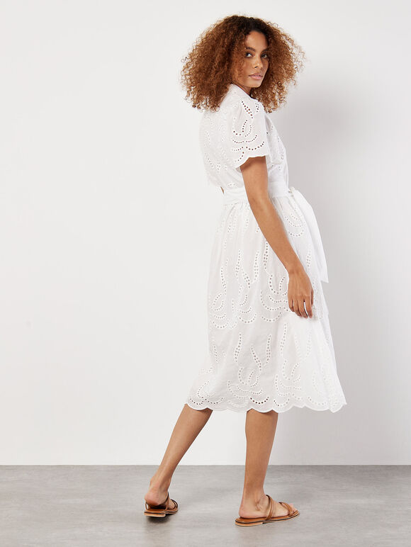 Cotton Broderie Midi Dress, White, large