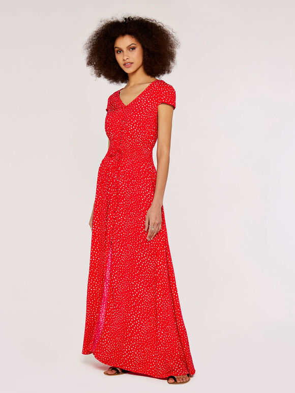 Textured Dot Maxi Dress, Red, large