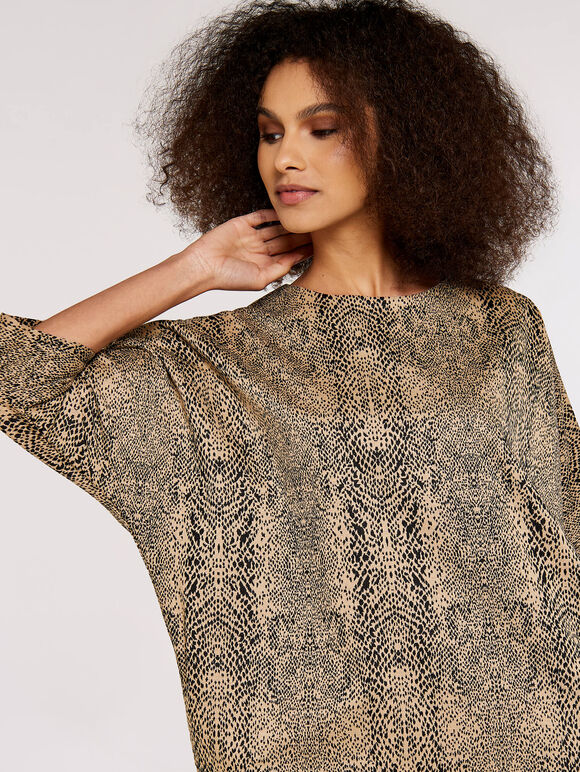 Leopard Print Cocoon Dress, Stone, large