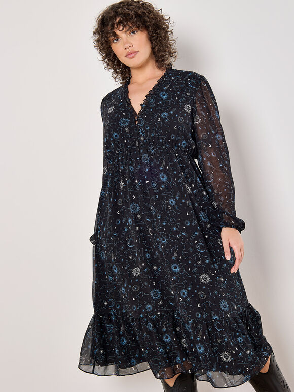 Curve Chiffon Constellation Midi Dress, Blue, large
