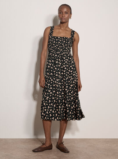 Ditsy Floral Smocked Midi Dress