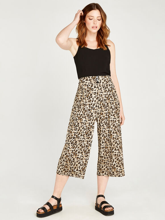 Cheetah 3 Btn Pleated Culottes, Stone - Beige, large