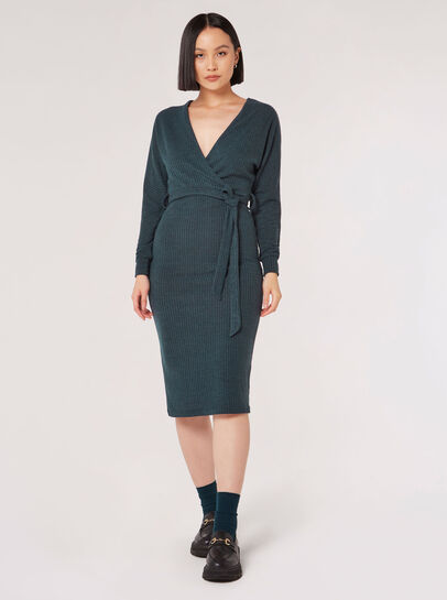 Rib Knit Wrap Midi Dress