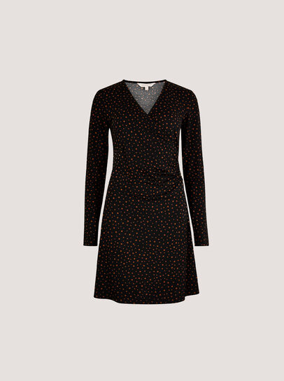 Polka Dot Wrap Ruched Mini Dress