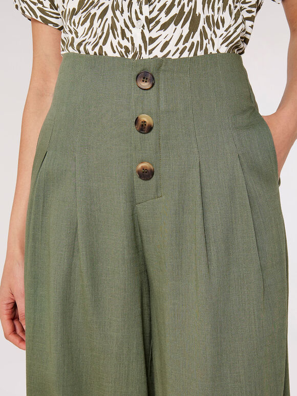 Linen Mix Culotte , Khaki, large