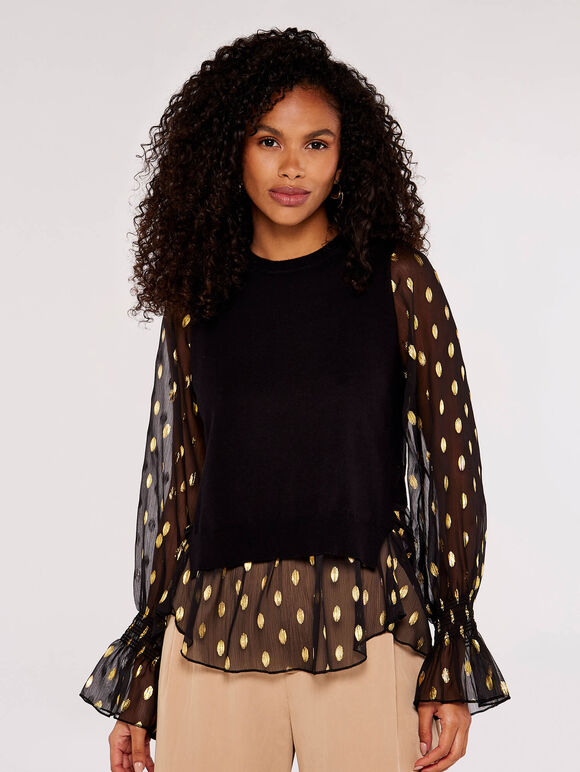 Gold Foil Detail Contrast Jumper, Black, large