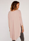 Ribbed Curved Hem Top, Pink, large