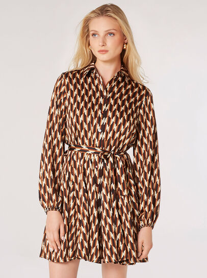 Geometric Satin Shirt Mini Dress