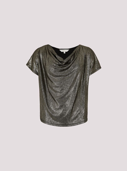 Metallic Foil Cowl Neck Top