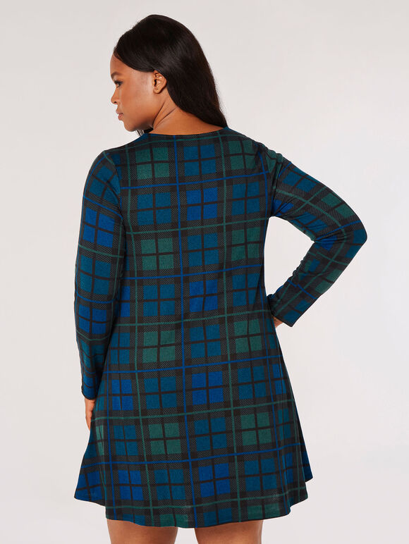 Curve Check Swing Mini Dress , Blue, large