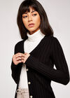 Ribbed Button Down Cardigan, Black, large