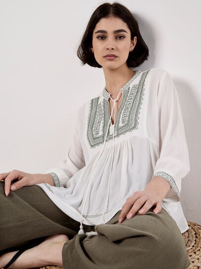 Embroidered Tassel Top