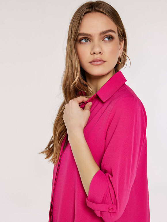 High-Low Hem Shirt Mini Dress, Pink, large