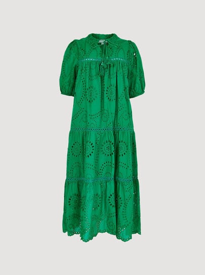 Cotton Broderie Tiered Midi Dress