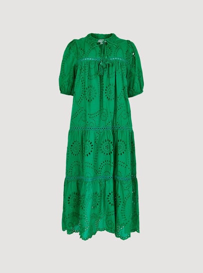 Cotton Broderie Tiered Midi Dress