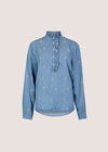 Ditsy Floral Embroidered Denim Blouse, Blue, large
