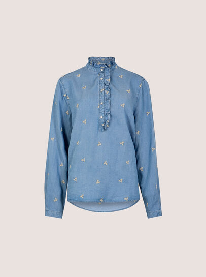 Ditsy Floral Embroidered Denim Blouse