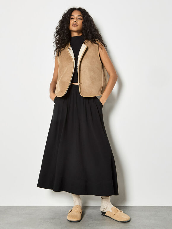 A-Line Midaxi Skirt, Black, large