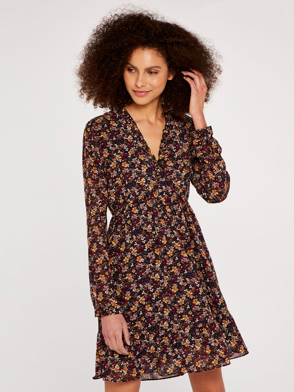 Ditsy Floral Mini Dress, Burgundy, large