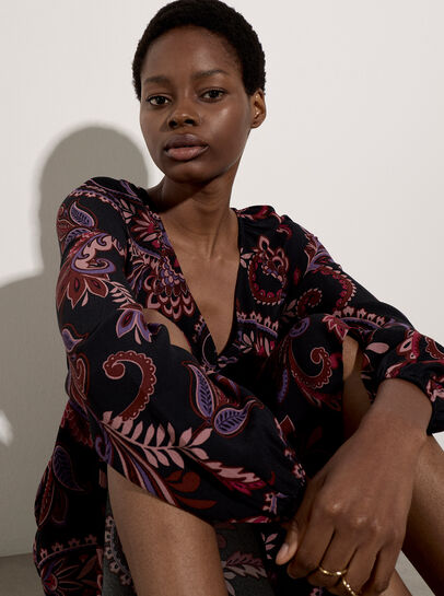 Crepe Folk Floral Midi Dress