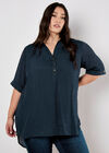 Slub Shimmer Relaxed Blouse, Navy, large